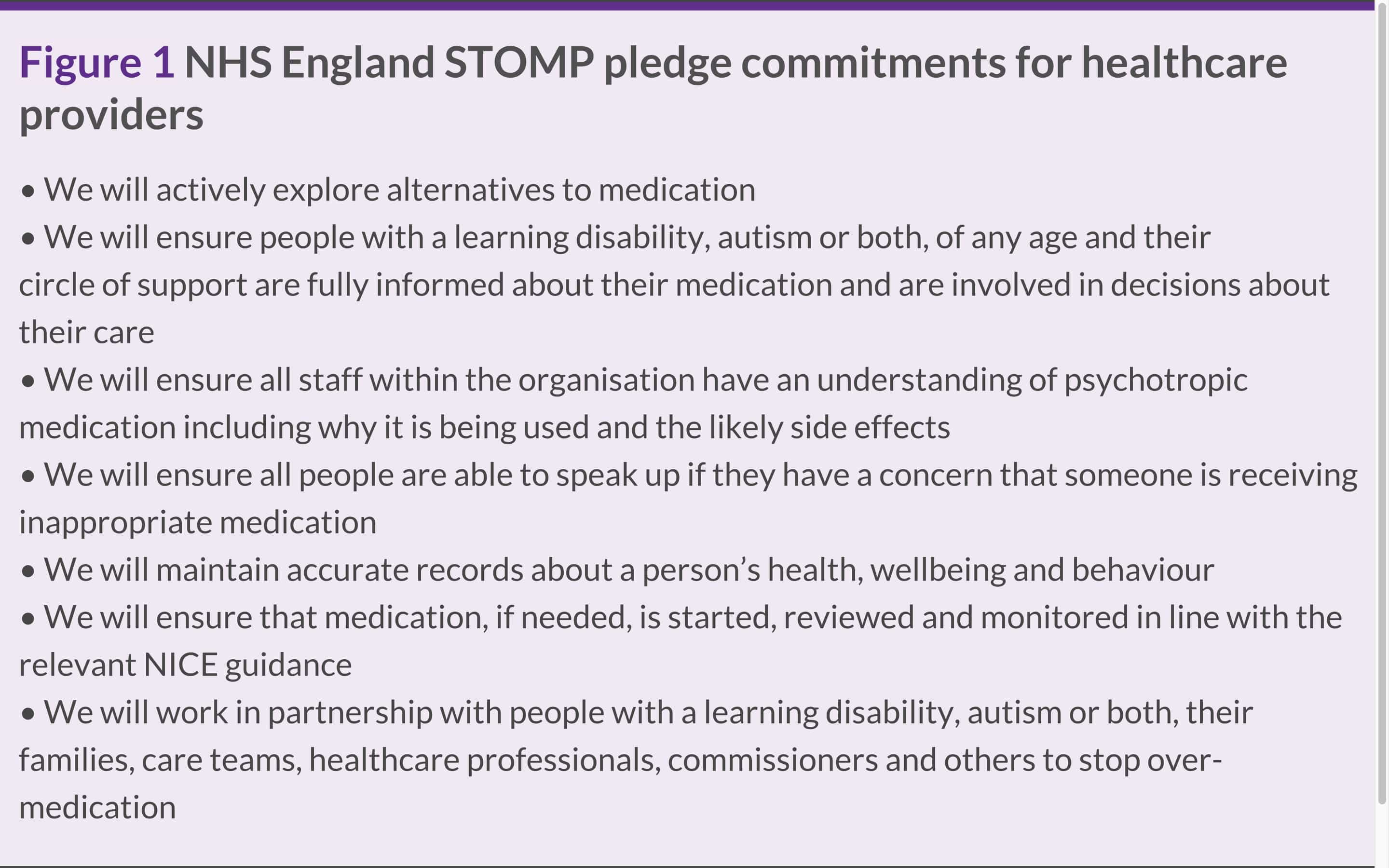 NHS England pledge commitments for healthcare providers on stopping the over medication of people with a learning disability or autism.